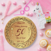 高級カスタマイズハッピー金ゴールド50周年 ペーパープレート (パーティー)