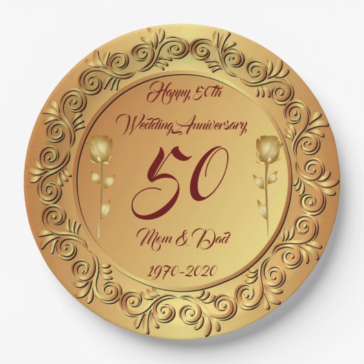 高級カスタマイズハッピー金ゴールド50周年 ペーパープレート (正面)