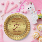 高級カスタマイズハッピー金ゴールド50周年 ペーパープレート (パーティー)