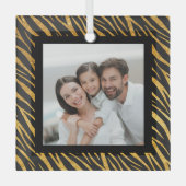 高級カスタムフォトブラック&金ゴールドゼブラクリスマス ガラスオーナメント (正面)