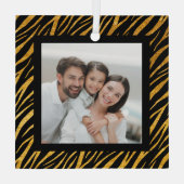 高級カスタムフォトブラック&金ゴールドゼブラクリスマス ガラスオーナメント (裏面)