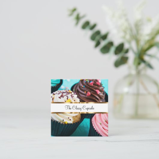 高級カップケーキケータリングサービス名刺 スクエア名刺 (スタンド正面)