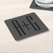 高級カップルイニシャル |黒とグレー スクエアペーパーコースター (アングル)