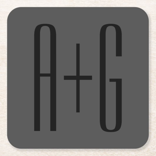 高級カップルイニシャル |黒とグレー スクエアペーパーコースター (正面)