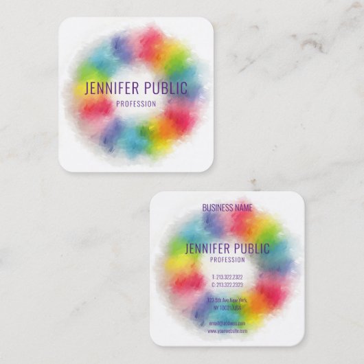 高級カラフルモダンエレガントプロフェッショナルトレンディー スクエア名刺 (正面/裏面)