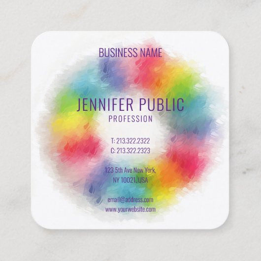 高級カラフルモダンエレガントプロフェッショナルトレンディー スクエア名刺 (裏面)