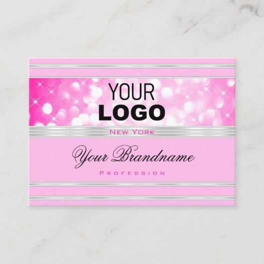 高級ガーリーピンクグリッター追加ロゴシルバー縁ど 名刺 (正面)