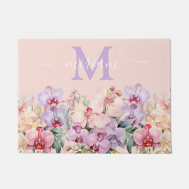 高級キッチンフロアマット：ピンクと紫の蘭 ドアマット