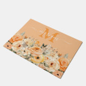 高級キッチンマット：ピーチオレンジの花 ドアマット (アングル)