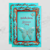 高級クラシー金ゴールドターコイズバタフライキンセアニェラ 招待状 (正面/裏面)