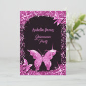 高級グリッターブラックピンクバタフライエレガント 招待状 (スタンド正面)