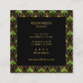 高級グリーンと金ゴールドアールデコパターン スクエア名刺 (裏面)