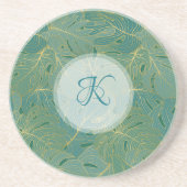 高級グリーンと金ゴールドパーム葉のパターン コースター (正面)