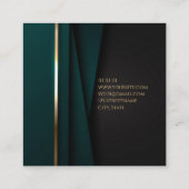 高級グリーンエレガント金ゴールド公シンプル証人ガラス スクエア名刺 (裏面)