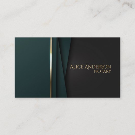 高級グリーンエレガント金ゴールド公証人名刺 名刺 (正面)