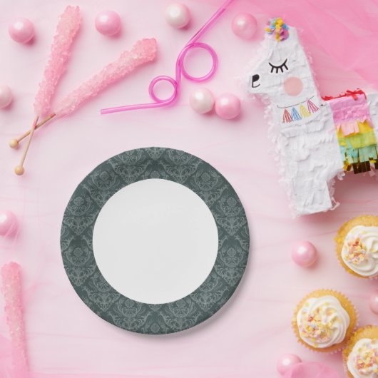 高級グリーンフローラダマスク壁紙 ペーパープレート (パーティー)