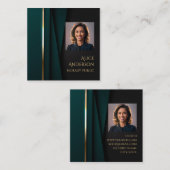 高級グリーン金ゴールドエレガント公証人広場の写真 スクエア名刺 (正面/裏面)