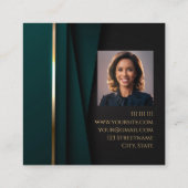 高級グリーン金ゴールドエレガント公証人広場の写真 スクエア名刺 (裏面)