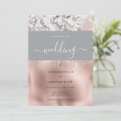 高級グレーの白バラ金ゴールドマーブル結婚ズ 招待状 (スタンド正面)