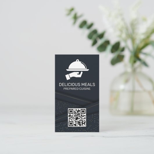 高級ケータリングサービス | 抽象芸術パネル | QRコード 名刺 (スタンド正面)