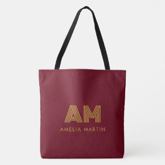 高級ゴールドイニシャル モノグラム ブルゴーニュ レッド キャンバストート トートバッグ