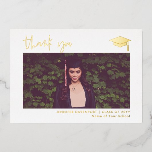 高級ゴールドフォイル感謝してい卒業写真で 箔シーズンカード (正面)