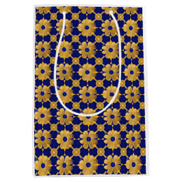 "高級ゴールドフラワーギフトバッグ - 優雅なラッピング ミディアムペーパーバッグ