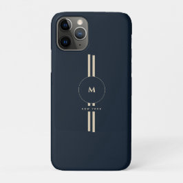 高級ゴールドモノグラムイニシャル ミッドナイトネイビーiPhone iPhone 11 Proケース