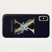 高級ゴールドモノグラムレターX フローラルブルー 名前 Case-Mate iPhoneケース (裏面(横))