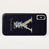 高級ゴールドモノグラム Y 文字 ブルーフローラル 名前 Case-Mate iPhoneケース (裏面(横))