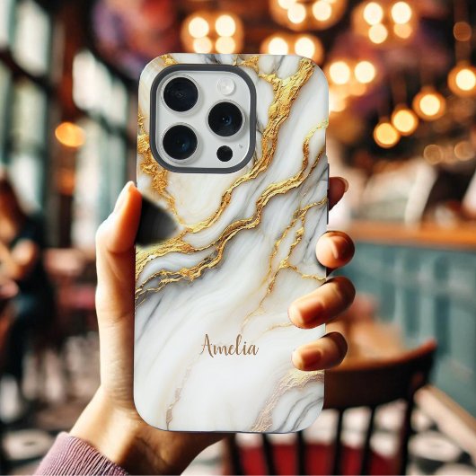 高級ゴールド大理石 パーソナライズ iPhone ケース