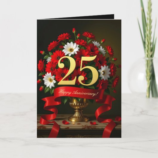 高級ゴールド25周年記念結婚記念日ブーケ カード (正面)