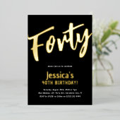 高級ゴールド 'Forty' 成人節目 40歳の誕生日 箔招待状 (立ち正面)