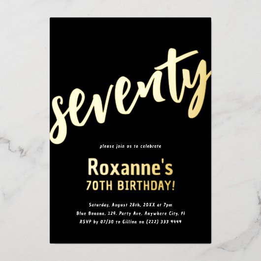 高級ゴールド 'seventy' マイルストーン 70歳の誕生日 箔招待状 (正面)