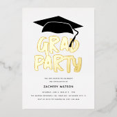 高級ゴールドGRADパーティー卒業式 箔招待状 (正面)
