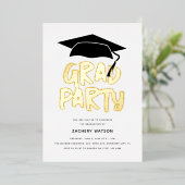 高級ゴールドGRADパーティー卒業式 箔招待状 (立ち正面)