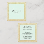 高級シックな金ゴールドグリッターフレームミントグリーンとホワイト スクエア名刺 (正面/裏面)