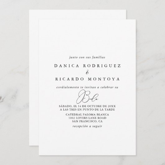 高級シックミニマリストスペインの結婚式招待状 招待状 (正面/裏面)