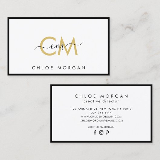 高級シックモダンブラック金ゴールドスクリプトシグネチャー 名刺 (正面/裏面)