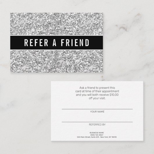 高級シルバーグリッターサロン紹介顧客 名刺 (正面/裏面)