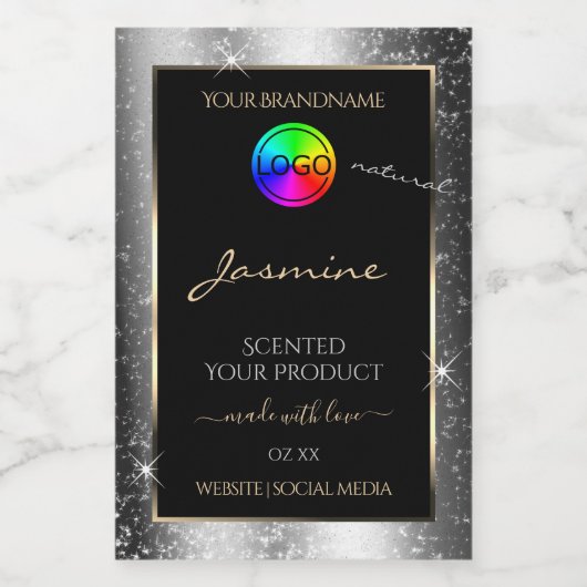 高級シルバーグリッターフレーム製品ラベルとロゴ フードラベル (シングルラベル)