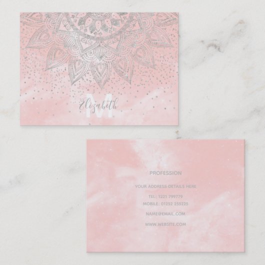 高級シルバーグレーマンダラ紙吹雪デザイン 名刺 (正面/裏面)