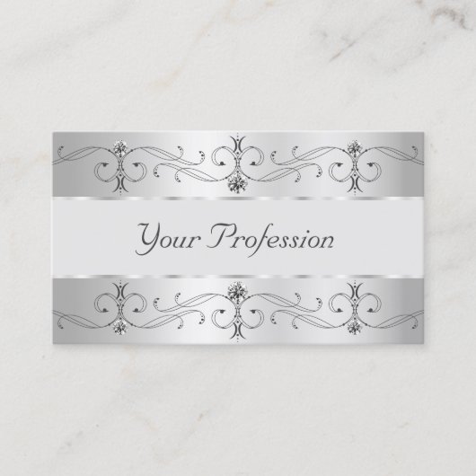 高級シルバーグレ華美イ縁どジュエル写真の追加 名刺 (正面)
