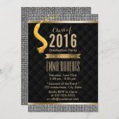 高級シルバーシークイン縁ど卒業モダン 招待状 (正面/裏面)