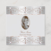 高級シルバーバラ金ゴールド華美オーナメント追加フォト スクエア名刺 (正面)