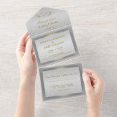 高級シルバー華美金ゴールド縁ど オールインワン招待状 (貼ってはがせる)