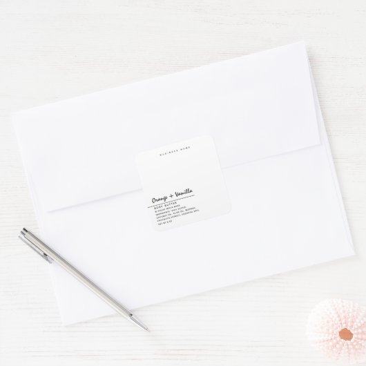 高級シンプルタイポグラフィ白モダン品 スクエアシール (封筒)