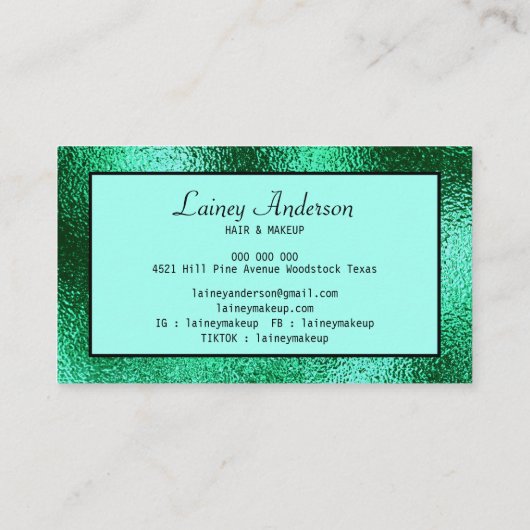 高級シンプルトレンディーフェイクグリーン金属箔 名刺 (裏面)