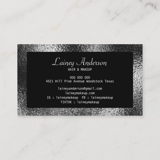 高級シンプルトレンディーフェイク金属銀箔 名刺 (裏面)