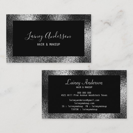 高級シンプルトレンディーフェイク金属銀箔 名刺 (正面/裏面)